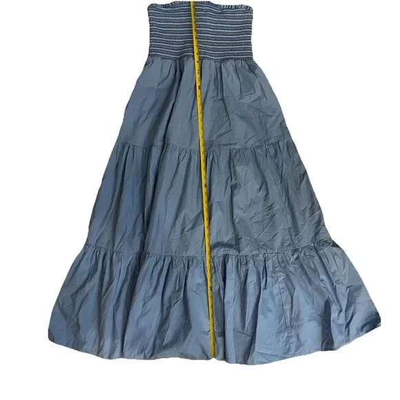 American Eagle Blue Smockin on Sunshine Strapless Midi Dress Size Medium - Picture 9 of 12